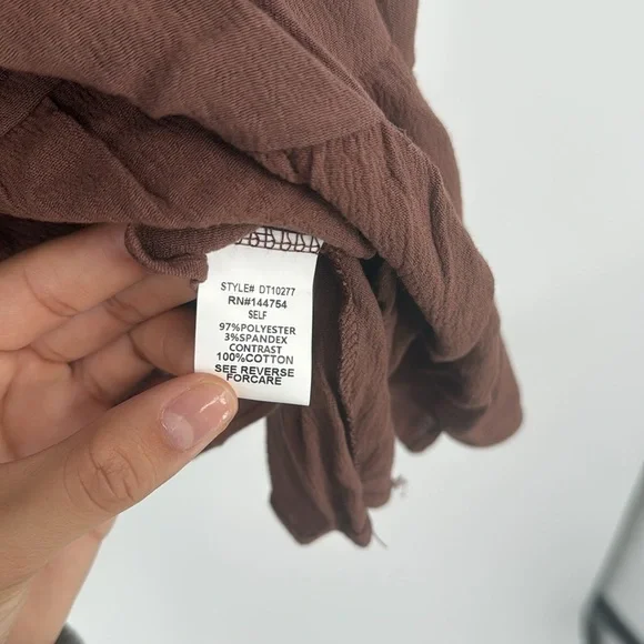 Davi & Dani Brown Boho Peasant Top – Ruffle Hem, Bell Sleeves Multiple Sizes NWT - Picture 3 of 5